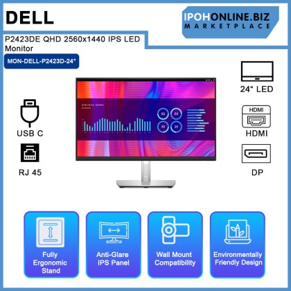 Dell P2423DE 24" Inch USB C QHD 2560x1440 IPS LED Monitor (USB C,DP, HDMI, RJ45)
